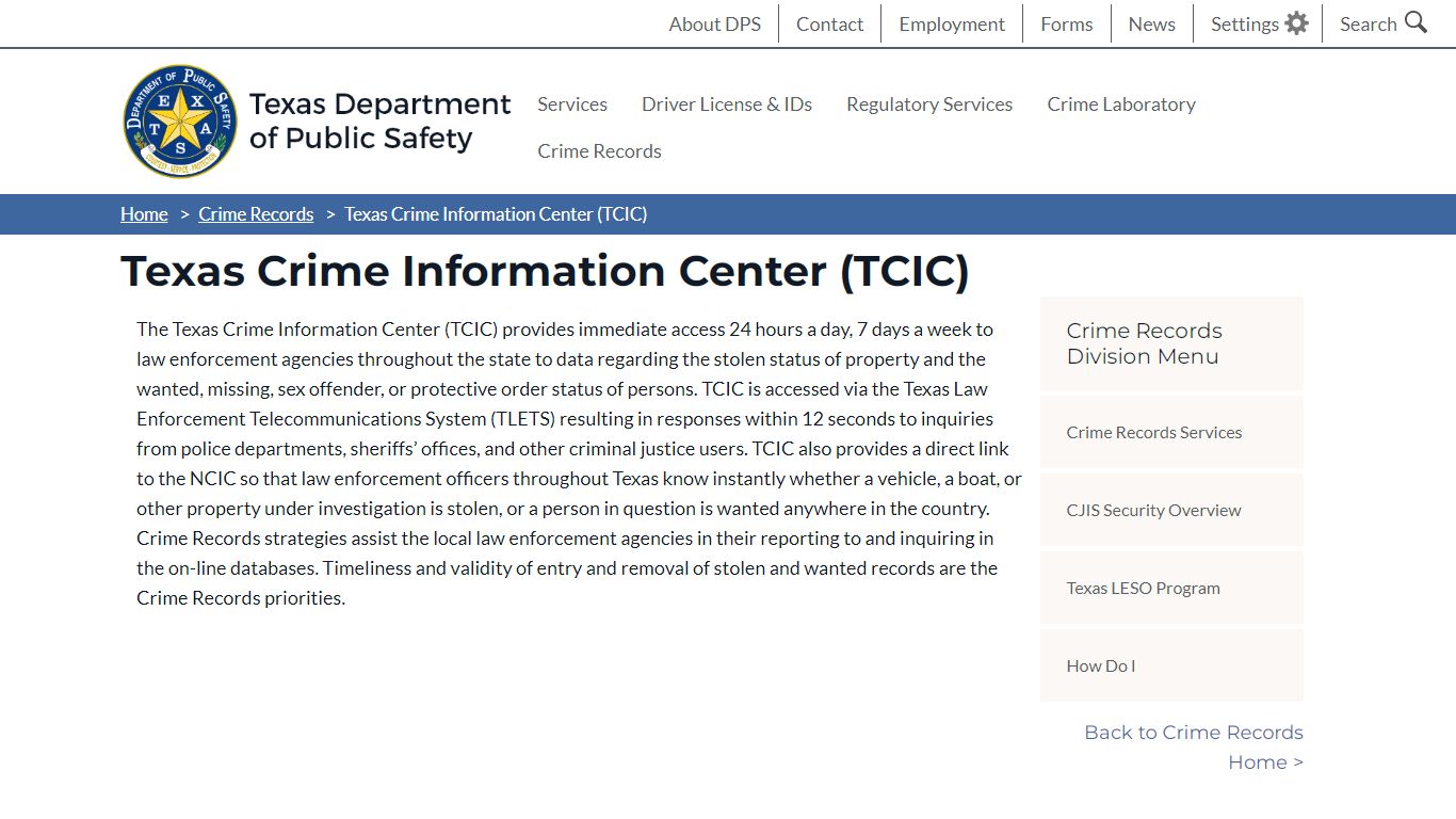 Texas Crime Information Center (TCIC) | Department of Public Safety